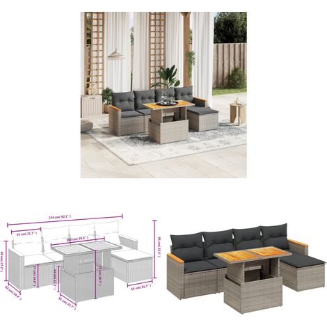 6-tlg. Garten-Sofagarnitur mit Kissen Grau Poly Rattan - Gartenmöbel - Outdoor Möbel - Rattan Gartenmöbel - Sofasatz - Lounge Set - Home & Living (1/3)