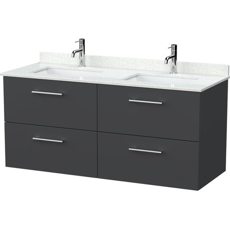 Pershall Contemporary Wall Hung 4 Drawer Vanity Unit with Laminate Worktop, 1200mm, Dark Grey