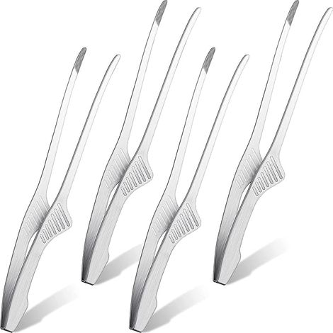 4 Pinces De Cuisine Acier Inoxydable Support Autoportant Pointe Dentelée Pour Barbecue Buffet Camping