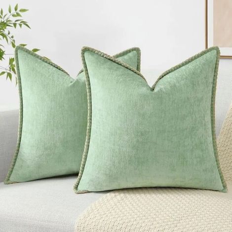 Chenille-Kissenbezüge 50×50 cm (2er-Set), salbeigrün, Landhausstil (1/4)