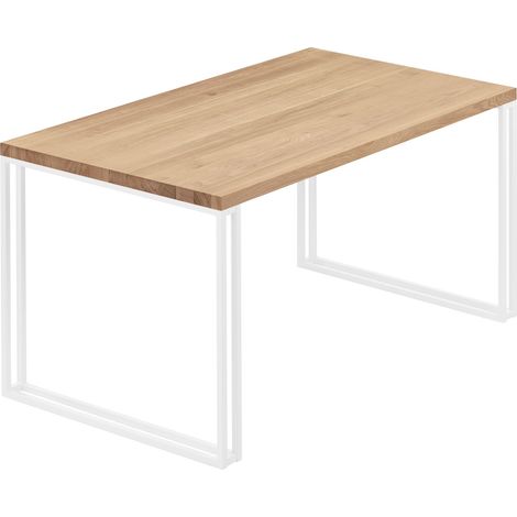 LAMO Manufaktur Esstisch Küchentisch, 140x60x76 cm (AxBxH), Frame, Natur / Weiss, LNG-01-A-002-9016Fr