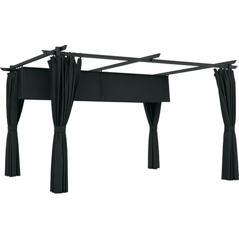 Pergola rétractable 4x3 m aluminium avec rideau et toit coulissant polyester 180g/m² gris foncé