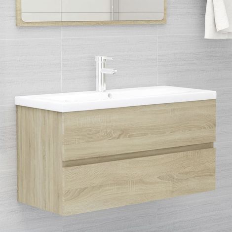 Armoire d'évier lavabo intégré chêne sonoma bois d'ingénierie (1/5)