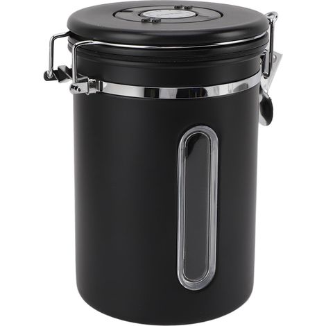 Boîte à café 1800 ml en acier inoxydable 304 avec fenêtre et aération unidirectionnelle, cuillère incluse, récipient hermétique pour grains de café, noir mat