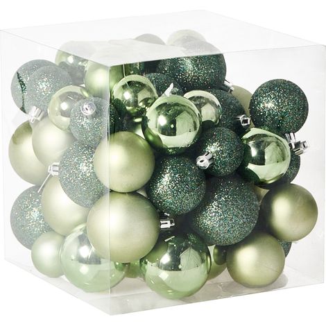 Conjunto de 60 bolas de plástico para colgar en el árbol de Navidad adornos navideños estilo tradicional brillante verde Tyin