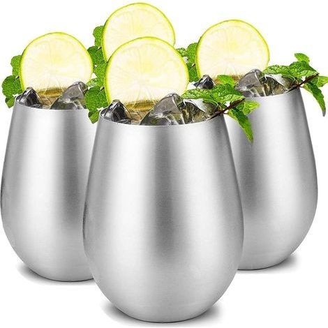Lot de 4 verres à vin incassables en acier inoxydable 18/8 Rouge et blanc 530 ml (1/4)