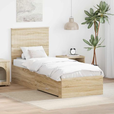 Cadre de lit avec tiroir-Structure de lit avec rangement Sonoma Chêne et Argent 75 x 190 cm 828860 (1/5)