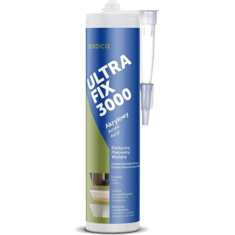 Colle De Montage Acrylique Ultra Fix 3000, 280 ml, Flexible Et Recouvrable, Pour Plinthes, Panneaux Muraux Et Moulures Décoratives, Forte Adhérence, Blanc