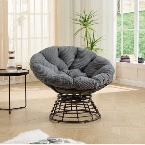 Fauteuil Papasan ergonomique en rotin avec coussin épais gris et base pivotante 360°, pour intérieur et extérieur (1/5)
