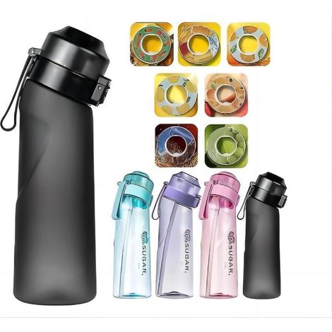 Bouteille Air-up Gourde Flavor Pods, bouteille Air Gourde Up 650 ml avec 7 capsules aromatisées, bouteille d'eau parfumée noire + 7 anneaux