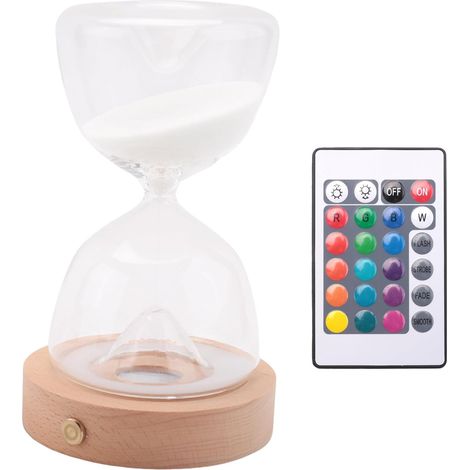 Sablier en Verre avec Minuterie Lumineuse à Télécommande 15 Minutes, Base en Bois, Décoration de Bureau (1/5)