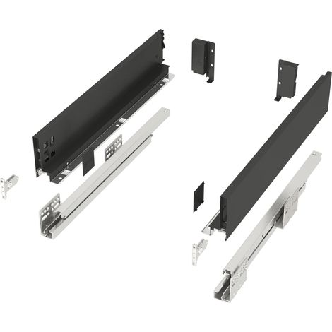 Schubladensystem JUNKER SLIM anthrazit H: 84 mm SoftClose bis 40 kg belastbar mit 13 mm schlanken Schubladenzargen - Nennlänge 400 mm