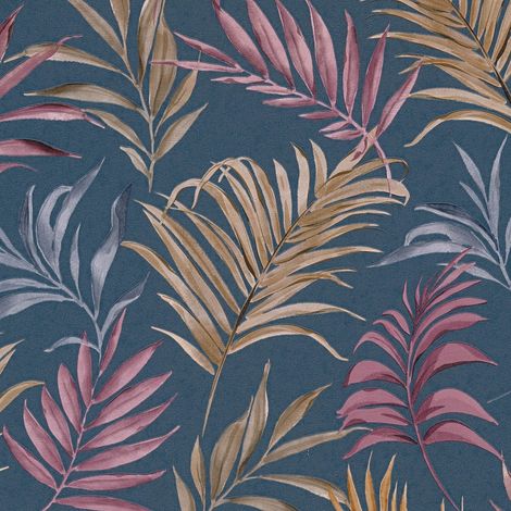 Natur Tapete Profhome 791085 heißgeprägte Vliestapete strukturiert mit floralen Ornamenten matt blau saphir-blau lila beige-grau 5,33 m2