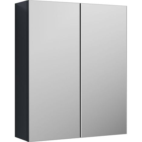 Wall Hung 2 Door Bathroom Mirror Cabinet - 600mm - Dark Grey