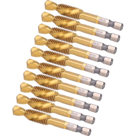 Lot de 10 tarauds M10 HSS revêtus de titane, queue à 6 angles, accessoire pour machines à vis (1/5)