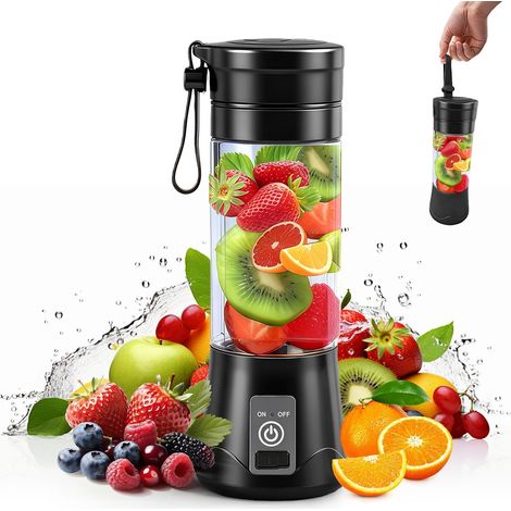 380 ml tragbarer Mini-Mixer, Mixer mit Digitalanzeige, wiederaufladbarer tragbarer Mixer mit 6 Klingen für Smoothies und Milchshakes, Reisen, Fitnessstudio (schwarz)