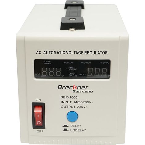 Stabilizzatore di tensione automatico 1000VA con relè monofase, 2 prese schuko 230V, display LCD Breckner Germany (1/5)