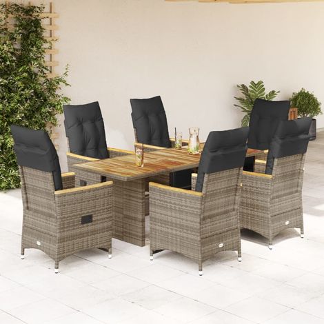 7-tlg. Garten-Bistro-Set mit Kissen Grau Poly Rattan (1/5)