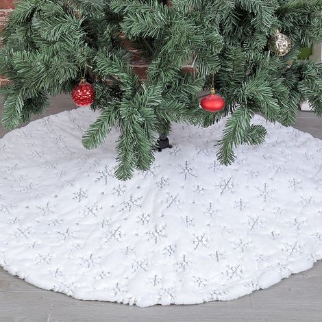 Jupe de sapin de Noël 36/48 pouces à paillettes flocons de neige, blanche, pour tapis de sapin, décorations de Noël pour les fêtes de fin d'année (1/5)