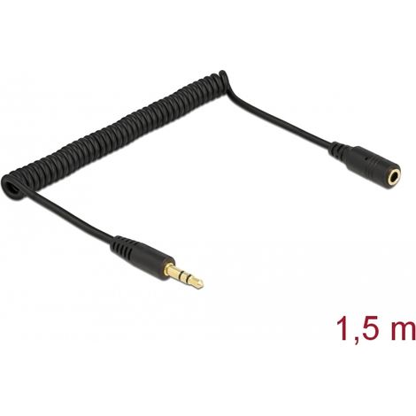Delock ExtensiÃ³n de cable en espiral de 3 pines 3,5 mm conector estÃ©reo macho a conector estÃ©reo hembra 1,5 m negro
