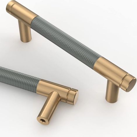 Lot de 10 poignées de meuble grisdoré 96mm – Alliage de métal antirouille – Installation facile pour armoires et tiroirs (1/5)