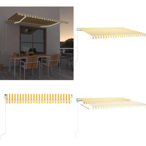 Automatische Markise mit LED & Windsensor 450x300 cm Gelb/Weiß - Außenmarkise - Gartensonnenschirm - Terrassenüberdachung - Elektrische Markise - WindSensor - Home & Living (1/5)