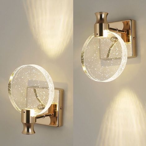 Applique murale moderne en cristal à LED créative avec abat-jour rond en cristal à bulles Lampe de chevet dorée Lampe murale pour salon Chambre à coucher Couloir de chevet, Trois couleursØ16cm (1/4)