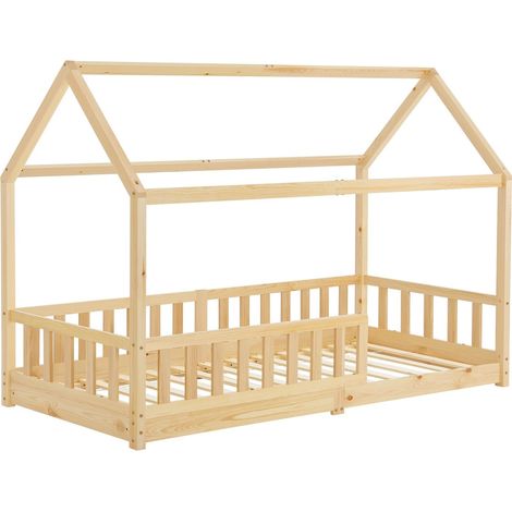 Letto per bambini Marli 90 x 200 cm Natura 90 x 200 cm Letto per bambini con protezione anticaduta, rete a doghe e tetto (1/2)