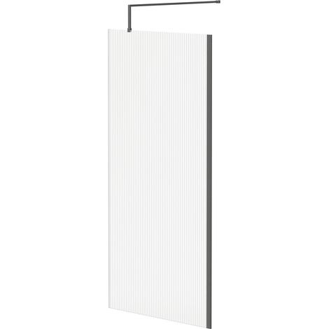 Colore 8mm Fluted Glass Gunmetal Grey 1850mm x 900mm Walk In Shower Screen including Wall Channel and Support Bar (1/5)