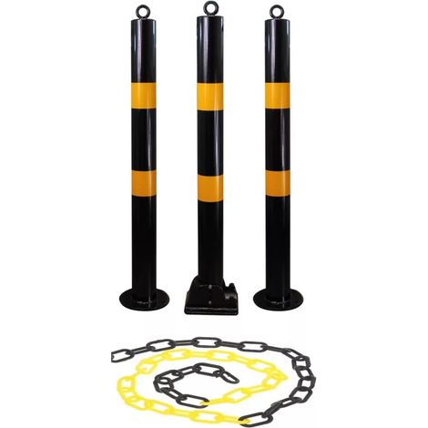 Kit 3 grands poteaux noir/jaune 900-76-BY fixes/rabattable avec oeillets & 8 mètres de chaine plastique (1/5)