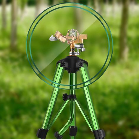 Arroseur à impact sur trépied réglable 40-94 cm – Rotation 360°, portée jusqu’à 10,5 m, buse laiton durable, système anti-colmatage, pour jardin, pelouse et serre (1/5)