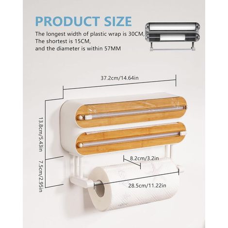 3 in 1 Derouleur Film Alimentaire avec Porte Sopalin Cuisine, Distributeur Film Alimentaire, Magnétique Distributeur Papier Aluminium et Film avec Coupeur (Couleur Bambou et Bois) (1/4)