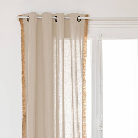 Atmosphera – Rideau Bota 140x260cm en coton et jute – 8 œillets métalliques – Franges décoratives – Pour filtrer la lumière (1/2)