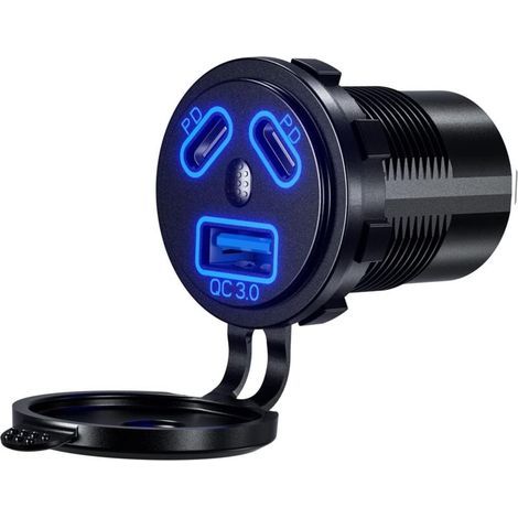 12V Prise de Chargeur de Voiture Double 45W PD Type C et 18W QC3.0 USB avec Interrupteur Étanche pour 9V-32V Bateaux Voitures Moto (1/5)