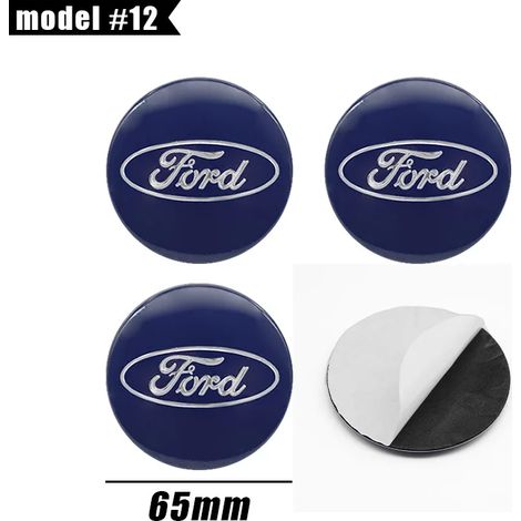 (Bleu Argent 65 mm) 4 autocollants/emblèmes pour enjoliveurs de roue de voiture, compatibles avec Ford Focus, Fiesta, EcoSport, Escort, Mondeo et Mustang. (1/4)