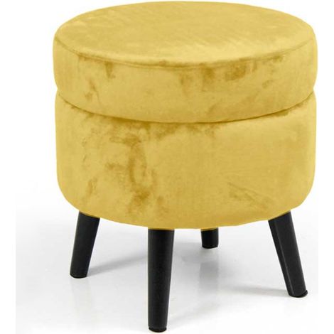 Pouf Contenitore Sgabello Cassapanca Poggiapiedi Tessuto Velluto Mostarda 37x40 (1/3)