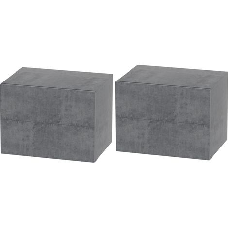 Ensemble de 2 tables de chevet suspendues modernes et peu encombrantes avec 2 tiroirs, 40 x 29 x 30 cm, gris ciment