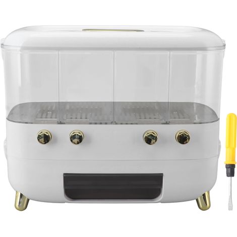 Distributeur de riz étanche, boîte de stockage multigrains transparente 4 compartiments blanc pour cuisine (1/5)