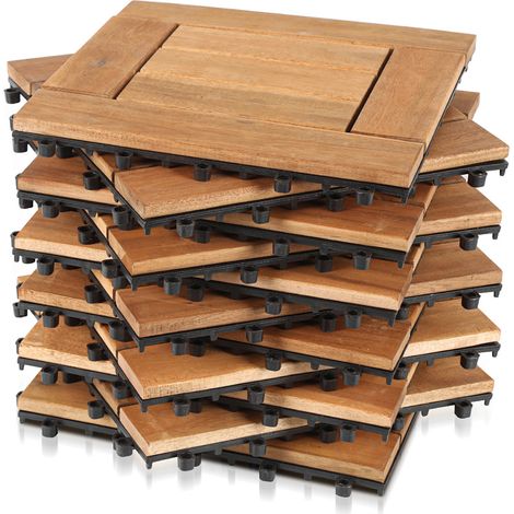Jiubiaz Juego de baldosas para terraza de madera de 30 x 30 cm,baldosas para suelo de madera de acacia,revestimiento para suelo de baldosas de madera,baldosas clic marrones 77x