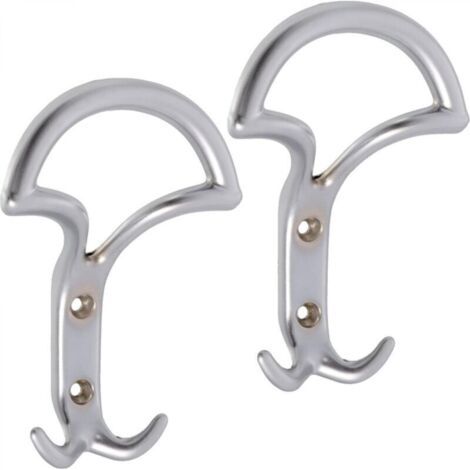 Lot de 2 crochets muraux triples 145 x 92 x 44 mm - crochet/cintre - cintre, chapeau, peignoir, salle de bain, serviette de douche, WC - métal - finition argent mat (1/4)