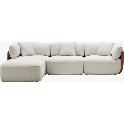 JENY Canapé d'angle modulable en tissu beige dossier en simili cuir marron (1/5)