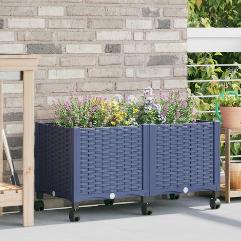 Vaso da Giardino con Ruote Blu Grigio 80 x 40 x 48 cm PP vidaXL (1/5)