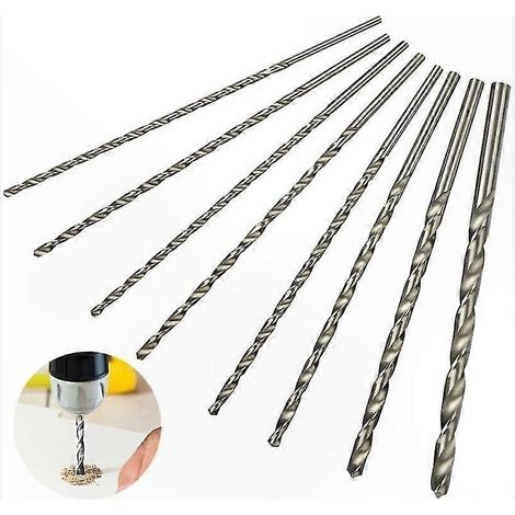 Set mit 8 extra langen 200-mm-HSS-Bohrern, zylindrischem Schaft, Durchmesser 4/4,2/4,5/5/5,2/6/8/10 mm, Metallbohrer, Profi-Set (1/3)