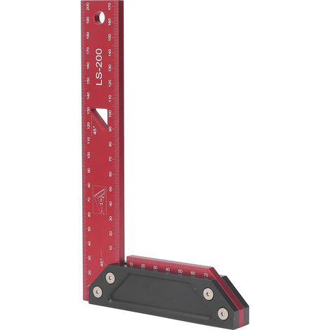 Règle en alliage d'aluminium 200mm, équerre L pour menuiserie, outil de traçage double angle droit 45°, mesure précise, gabarit de marquage professionnel. (1/5)