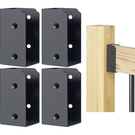 Lot de 4 supports de balustrade en acier inoxydable pour poteaux en bois de 5,1 x 10,2 cm (réels 3,8 x 8,9 cm) (noir) (1/5)