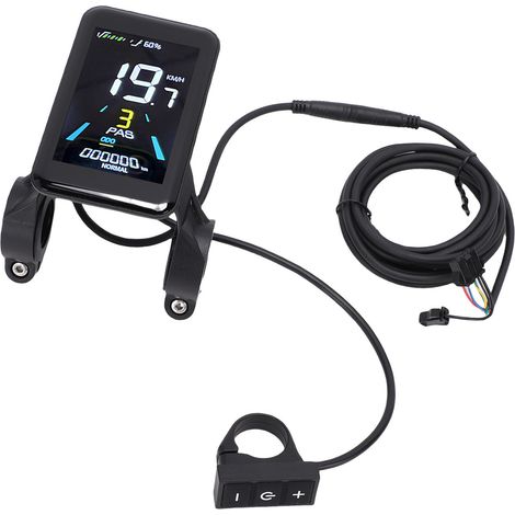 Compteur de vélo électrique à six écrans LCD couleur avec câble d'extension pour l'affichage de la vitesse et du kilométrage, avec affichage de la vitesse et de la distance parcourue. (1/5)