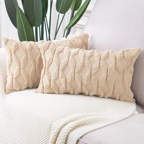 Doux Peluche Laine Courte Velours Décoratif Housses de Coussin Style pour canapé Chambre Kaki 30 x 50 cm (1/5)