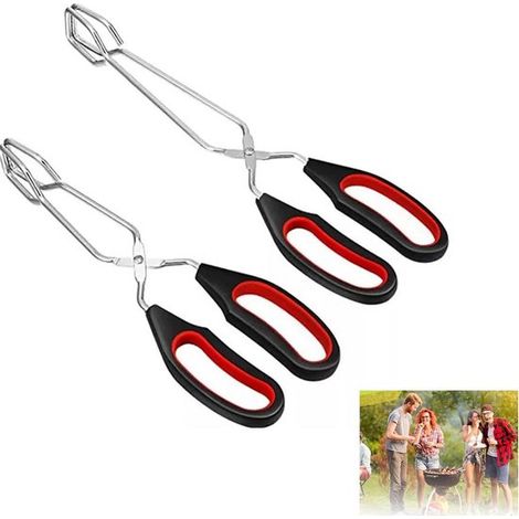 Pinzas para parrilla antideslizantes y resistentes al calor - Pinzas de cocina de acero inoxidable para barbacoa, cocina y repostería - 2 piezas (1/5)