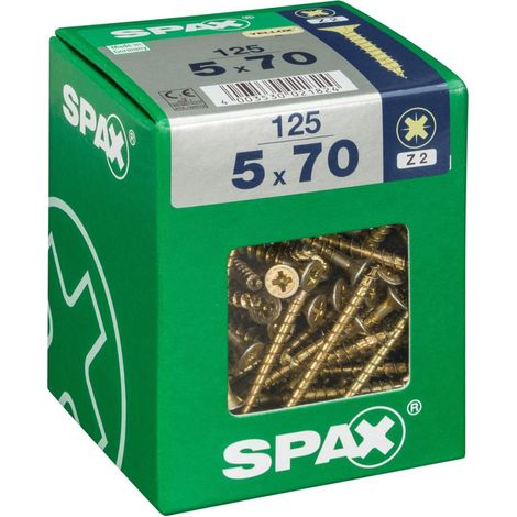 Juego de 125 tornillos de acero con cabeza avellanada pozidriv SPAX, Diam.5 mm x L.70 mm SPAX (1/5)