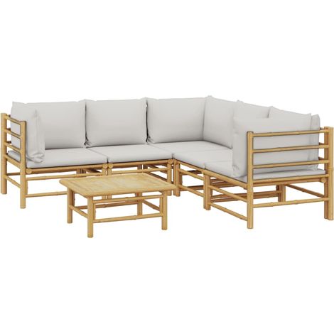 Mobili da giardino mobili da esterno Set di mobili da 6 pezzi con cuscini in bambù grigio chiaro 020016773